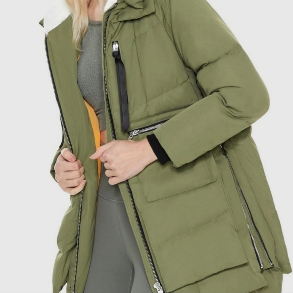 Orolay Womens Front Zip Long Sleeve Down Quilted Hooded Jacket Green Size Small - Picture 2 of 14
